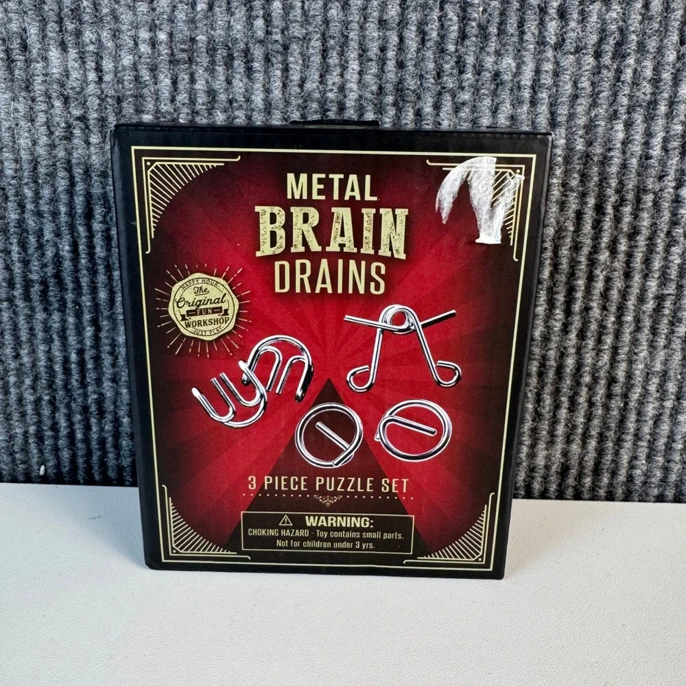 The Original Fun Workshop Metal Brain Drains 3 Piece Puzzle Set Silver Easy I72Q